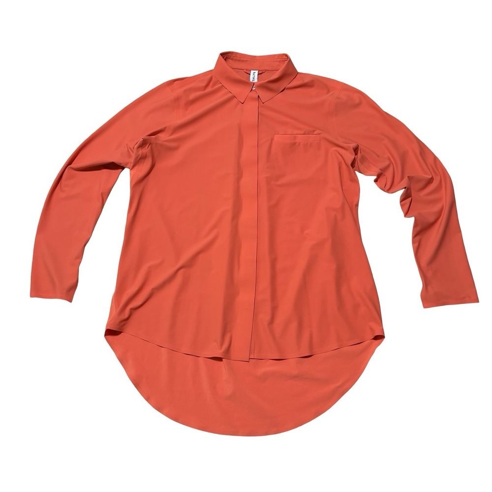 ATHLETA Women's Orange Urbanite Blouse Shirt Top Tunic Button Up Sz SM 20 x 26